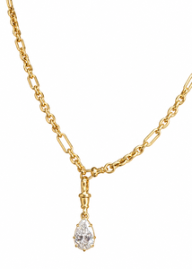 Collar de Oro de 14K con Diamante de Laboratorio VVS en Forma de Lágrima, Cadena de Eslabones Tipo Paperclip, Colgante Personalizado con Clip y Soporte para Colgante - Product Image 5