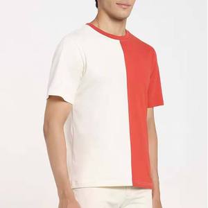 เสื้อยืดแขนสั้นคอกลมผู้ชาย สีแดงและครีม ลายบล็อกสี ทรงปกติ สไตล์ลำลอง ลายเรียบ - Product Image 2