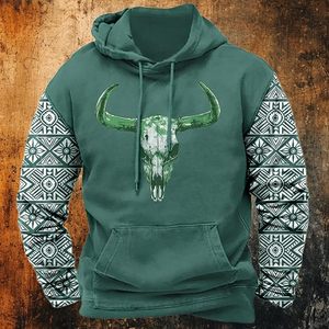 Sudadera con Capucha Estilo Vaquero Azteca para Hombre, Sudadera con Capucha Tribal de Otoño, Sudadera Holgada con Estampado Gráfico Informal - Product Image 2
