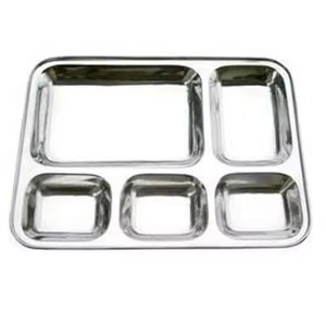 Thali rectangulaire en acier inoxydable fait main en Inde, cinq compartiments, pour le déjeuner et le dîner, article en gros, idéal pour les mariages et les fêtes. - Product Image 4