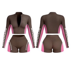 Conjunto Deportivo de 2 Piezas para Mujer, Manga Larga, Cuello Alto, Bloques de Color, Secado Rápido, Spandex, Poliéster, Ropa Deportiva - Product Image 1