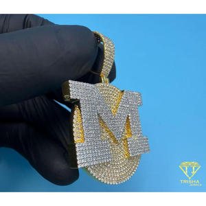 Letter "M" <b>Initial</b> <b>Pendant</b> Iced Out Moissanite Diamond Hip Hop Necklace Bling Chain Luxury Statement Jewelry Gift - Product Image 3