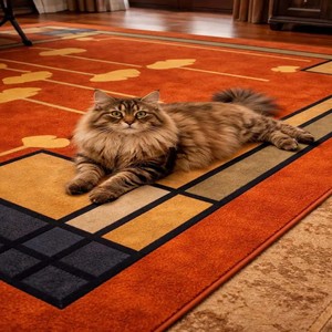 Alfombra Floral Naranja de Estilo Vintage, Alfombra Artesanal de Lana Hecha a Mano, Decoración para Sala de Estar y Dormitorio - Product Image 3