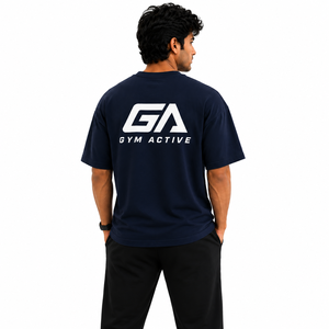 Camiseta de algodón azul marino extragrande para hombre, 280 g, manga corta, cuello redondo, para gimnasio, ropa deportiva, informal, para calle, entrenamiento - Product Image 3