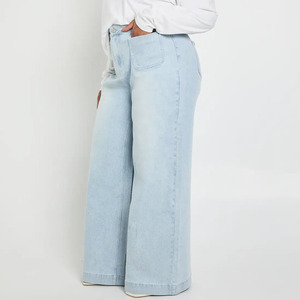 Nouveau Pantalon en Coton 2026 Taille Haute Jambe Large Jean Denim Délavé Grande Taille Femme Décontracté Longueur Entière avec Poches et Fermeture Boutonnée - Product Image 3