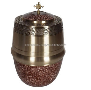 Urna Funeraria Moderna Exclusiva de Venta Rápida, Hecha a Mano, para Cenizas Humanas, Columbarium Plateado con Flores Silvestres en Acabado Latón - Product Image 2