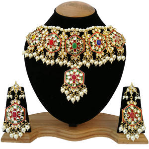 Women's Party Wear Engagement Wedding Choker Earrings <b>Set</b> Brass Gold Plated <b>Necklace</b> Zircon Imitation <b>Pearl</b> Alloy Trendy Gift - Product Image 1