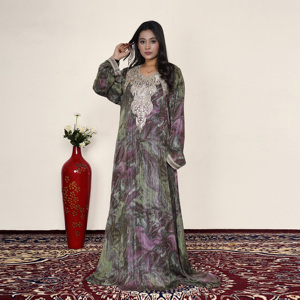 Premium Zill Mill Embroidery Neck Loose Fit Floor Length Luxury Arabic Kaftan Abaya <b>Dress</b> <b>for</b> Women Modest Islamic Party Wear - Product Image 2