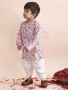Ensemble Kurta et pantalon Dhoti imprimés pour garçons, en coton, tenue ethnique traditionnelle pour enfants, vêtements de fête et de mariage, robe indienne confortable - Product Image 3