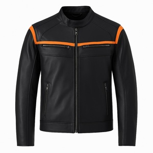 Chaqueta de Motociclista de Cuero PU Negra para Hombre, con Bloques de Color, Cuello Alto y Cremallera - Product Image 6