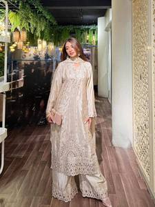Conjunto de Top Largo y Pantalones Palazzo con Bordado de Cuentas y Encaje, Estilo Indio-Pakistaní, para Bodas y Fiestas - Product Image 2