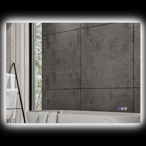 Specchio da Bagno Dimmerabile 94x89 cm con Retroilluminazione LED, Antiappannamento, Memoria, Temperatura Colore Infinita, Finitura Cornice Lucida - Product Image 1