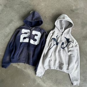 เสื้อฮู้ดปักลายเชนิลล์แบบกำหนดเอง ผ้าฝ้าย 100% สำหรับผู้ชายและผู้หญิง ซิปหน้า ระบายอากาศ กันลม ผ้าถัก - Product Image 6