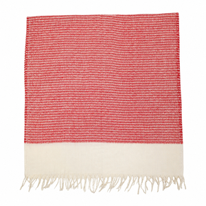 <b>Pink</b> Striped Winter Wool Fouta Shawl <b>Wrap</b> Kimono Style Scarf with Tassel Trim Breathable for Beach and Daily Wear - Product Image 4