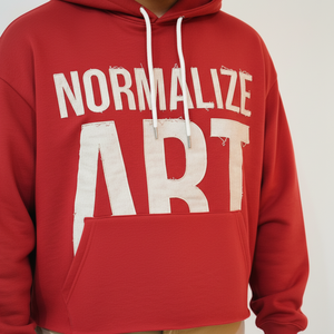 Nouveau Hoodie Court Personnalisé Vintage Délavé à l'Acide avec Broderie et Applique Effet Vieilli, Coupe Déchirée, Ourlet Brut, 100% Coton Sérigraphié - Product Image 4