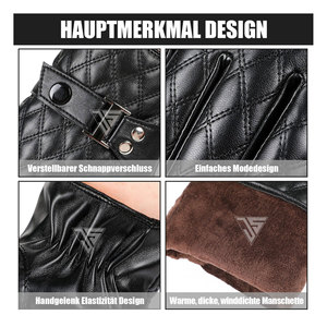 Gants d'hiver en cuir de mouton pour hommes, compatibles avec les écrans tactiles, pour la conduite et les trajets quotidiens, avec doublure intérieure en polaire - Product Image 5