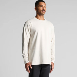 T-shirt à manches longues blanc 240 GSM, coupe ample, respirant, en coton peigné, col rond, style minimaliste - Product Image 4