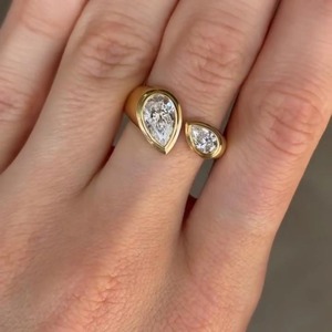 New Design Pear Cut 1.30tcw Lab Grown Diamond Bezel Set <b>Ring</b> <b>Open</b> Bypass Yellow Gold <b>Ring</b> with IGI Certified & VVS-VS Clarity - Product Image 3