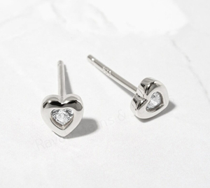 Handmade 925 Sterling <b>Silver</b> Gold Plated 4mm Bezel Set CZ Diamond Minimalist Heart <b>Stud</b> Earrings Set Fine Jewelry Gift Women's - Product Image 4
