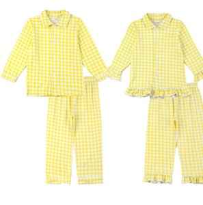ชุดนอนเด็กผู้หญิงลายตารางสีเหลือง ฟ้า ชมพู แขนยาว 2 ชิ้น พร้อมขอบระบาย - Product Image 2