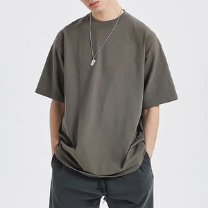 T-shirt en coton surdimensionné pour homme, manches courtes, col rond, couleur unie, jersey décontracté, impression de logo sur le devant - Product Image 2