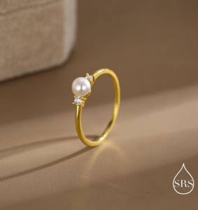 แหวนมุกน้ำจืดแท้และเพชร CZ บนตัวเรือนเงินแท้ แหวนมุกธรรมชาติ แหวนมุกแท้ - Product Image 5