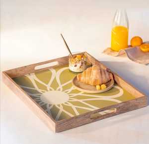 Plateau floral en bois moderne fait main de qualité supérieure, compatible lave-vaisselle, multifonctionnel pour servir et ranger, idéal pour la cuisine, la table à manger et la maison - Product Image 4