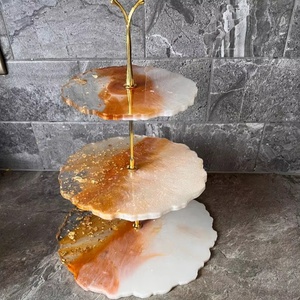 Custom Resin Cupcake Stand – Three <b>Tier</b> Dessert Display with Flowers & Gold Leaf - Product Image 1