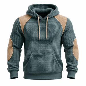 Ensemble de survêtement à capuche pour homme, couleur unie, design matelassé avec détails patchwork, manches longues, vêtements décontractés, saison d'automne - Product Image 2