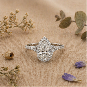 Bague de fiançailles en forme de poire avec zircon et perle d'eau douce, bande pavée plaquée argent 925, bijoux de mariée vintage de luxe pour femmes IGI/ - Product Image 1