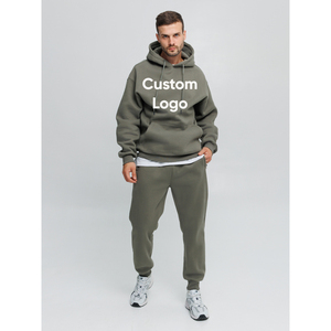Conjunto de Sudadera con Capucha Extra Grande y Pantalones Deportivos Color Verde Oliva Sudadera con capucha de forro polar y pantalón. Conjunto de Ropa Urbana a la Moda. Fabricante OEM - Product Image 1