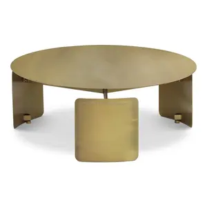Mesa de Centro de Diseño de Lujo con Cubierta de Acero Inoxidable y Marco Dorado, Moderna y Ecológica para Sala de Estar, Oficina, con Carga Inalámbrica - Product Image 4