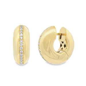 21mm Chunky Hoop <b>Earring</b> 14k 18k Solid Gold Round Lab Grown Diamond Elegant Minimalist Luxury Huggies Pave Set B2B Factory Price - Product Image 1