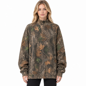 Sudadera Oversize Personalizada para Mujer con Cuello Mockneck, Manga Larga, Hombros Caídos y Estampado de Hoja de Arce, Top Casual de Otoño - Product Image 5