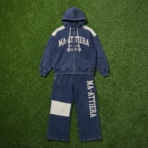 Conjunto de chándal de dos piezas para hombre: sudadera con capucha vintage con cremallera y pantalones de chándal de pierna ancha, venta al por mayor personalizada - Product Image 6