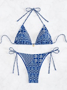 Whole Sale Cross Hanging High Waist Bikini Push Anti-Bacterial <b>Micro</b> Bra Solid Front Sexy Women Bandage Two Piece <b>Thong</b> Swimsuit - Product Image 1