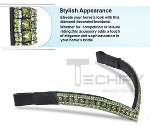 Bande de sourcils de cheval en cuir noir fait à la main peignes de curry en forme de V personnalisés Bling brillant 3 rangs chauve-souris meilleur prix cheval toilettage - Product Image 4