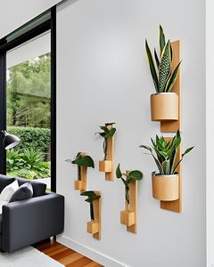 Juego de Macetas de Pared Modernas de Madera, Jarrones de Bambú y Madera, Exhibición de Plantas Colgantes para Decoración de Interiores de Hogar y Oficina - Product Image 3