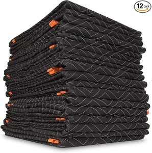 Ready to Ship Black <b>Quilted</b> Throw <b>Blanket</b> 12 Pack Folded Moving <b>Blankets</b> with Geometric - Product Image 1