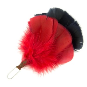 Faux Fur Velvet Feather Hackle Plume <b>Bow</b> Pattern <b>Red</b> Black Adult Unisex Four Seasons Use Party Hat Accessory - Product Image 1