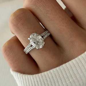 2 Carat Oval E VS1 <b>Split</b> Shank Lab Grown Diamond Engagement <b>Ring</b> , 14k White Gold , 18k White Gold , IGI Certified - Product Image 1