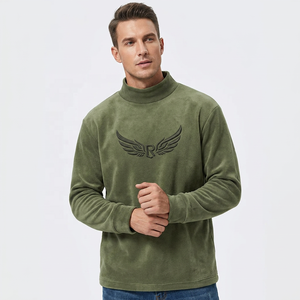 Sudadera de Hombre Oversize con Cuello Alto, Color Verde Oliva Sólido, Tejido Casual de Felpa Francesa, Manga Larga, para Otoño - Product Image 3