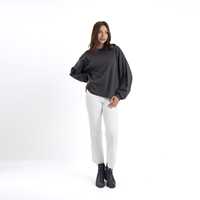 Sweat-shirt en jersey surdimensionné pour femmes |   T-shirt à manches longues et col rond avec épaules tombantes |   Solide, pailleté, extensible |   Charbon de menthe |   3XL |