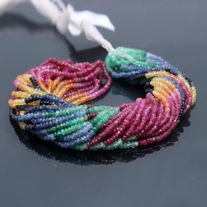 Multi Precious Faceted Rondelle Beads Ruby Emerald Sapphire <b>Rainbow</b> Gemstone Strand Wholesale Bulk - Product Image 1