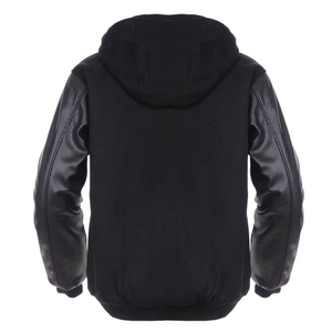 Chaqueta Varsity Negra para Hombre con Mangas de Cuero PU con Capucha, Cierre de Botones, Estilo Casual para Otoño, Corte Regular - Product Image 3