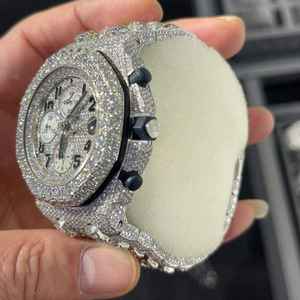 Luxury Fully Iced Out Moissanite Chronograph <b>Watch</b> Arabic Dial Hip Hop Stainless Steel Diamond Look <b>Quartz</b> - Product Image 2