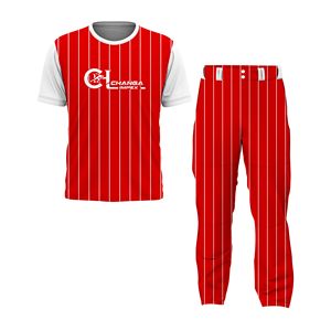 Ensemble d'uniformes de softball personnalisés à manches courtes rouges |   Maillot et pantalon sublimés |   Respirant et à séchage rapide |   Nom et numéro de votre logo d'équipe - Product Image 1