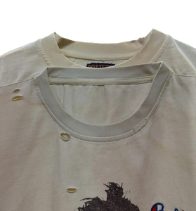 เสื้อยืดคอกลมทรงบ็อกซี่ แขนสั้น ผ้าฝ้ายวินเทจฟอกสี ย้อมสีแบบแอซิดวอช แต่งขอบดิบ ขาดๆ แบบดิสเทรส สำหรับผู้ชาย ขายดี - Product Image 2