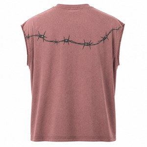 Camiseta sin mangas Y2K al por mayor, estilo muscle fit, de algodón lavado, estilo streetwear, con gráfico de alambre de púas y logo estampado en relieve - Product Image 4