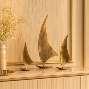Aluminum Modern Sailboat Sculpture Set 3Pcs Abstract Artistic <b>Figures</b> Tabletop Decor Handmade Living Room Baptism - Product Image 5